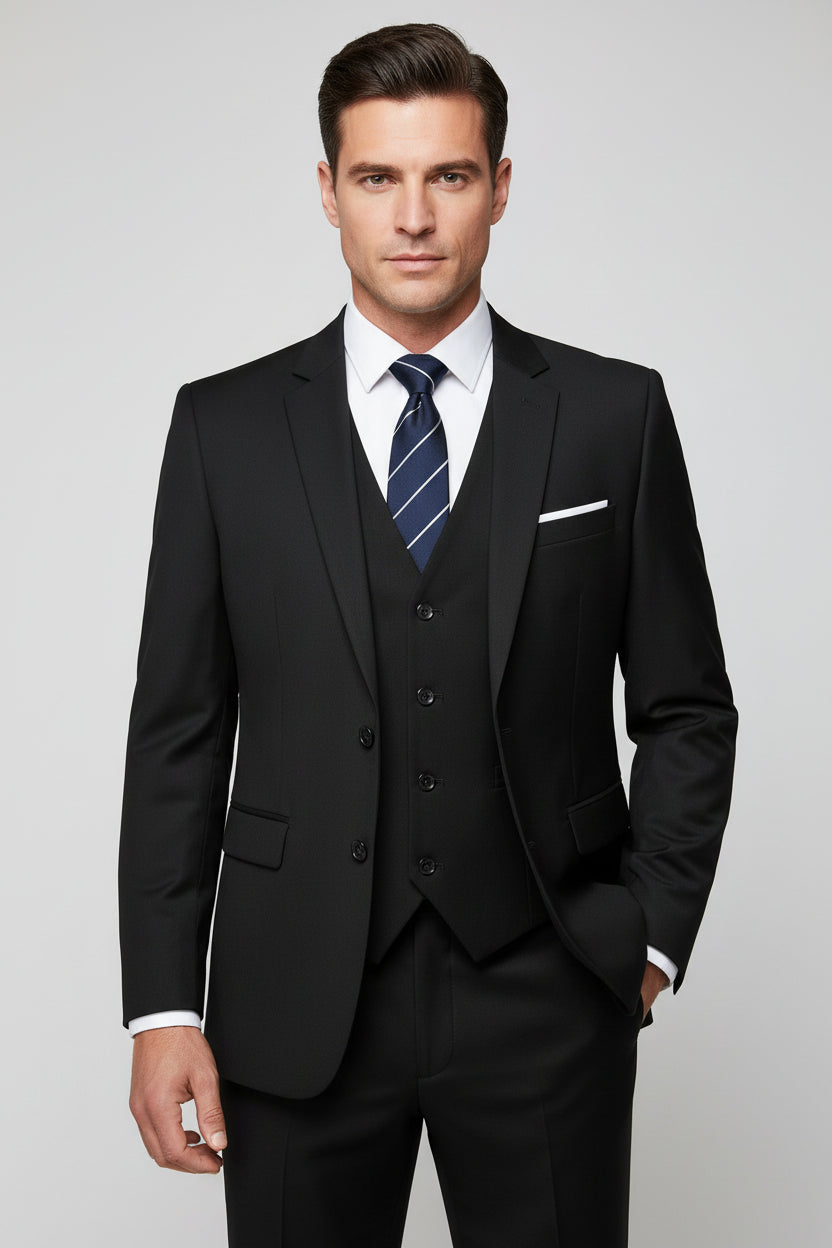 Tuxedo for Men 3 Piece Suit Men Slim Fit Mens Tuxedo Suit Set Formal Wedding Suit for Men Two Button Blazer Jacket Vest & Trousers Tux for Casual Black 3XL